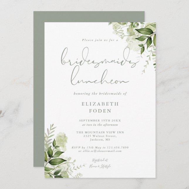 Floral Bridesmaids Luncheon Sage Green Invitation (Front/Back)