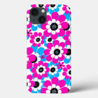 Floral bright neon pattern bright crimson and blue