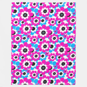 Floral bright neon pattern bright crimson and blue fleece blanket