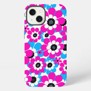 Floral bright neon pattern bright crimson and blue iPhone 13 case