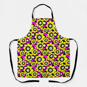 Floral bright neon pattern crimson and yellow flow apron