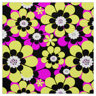 Floral bright neon pattern crimson and yellow flow fabric