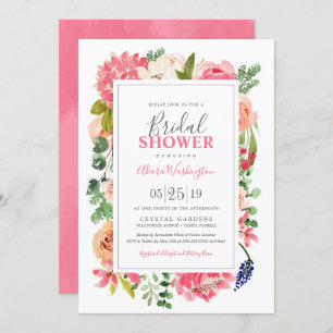 Floral Bright Watercolor Flowers Bridal Shower Invitation