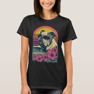 Floral British Bulldog Hibiscus Flowers Summer T-Shirt