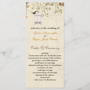 floral brown birds cage, birds wedding programs programme