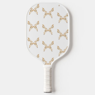 Floral brown butterflies on white pickleball paddle