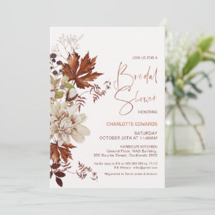 Floral Brown Cream Fall in Love Bridal Shower Invitation