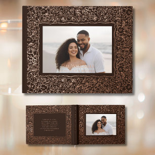 Floral Brown Foil Wedding Guest Book Photo Moody