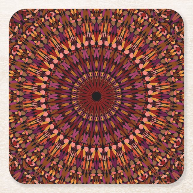 Floral Brown Mandala Design-48566 Square Paper Coaster (Front)