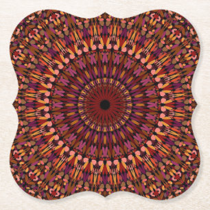Floral Brown Mandala Design Paper Coaster