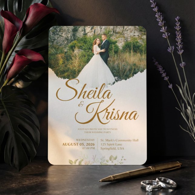 Floral Brown Pastel Elegance Wedding with Photo Invitation (Creator Uploaded)