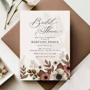 Floral Brown Pink Woodland Bridal Shower Invitation