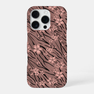 Floral, brown, tiger pattern iPhone 16 pro case