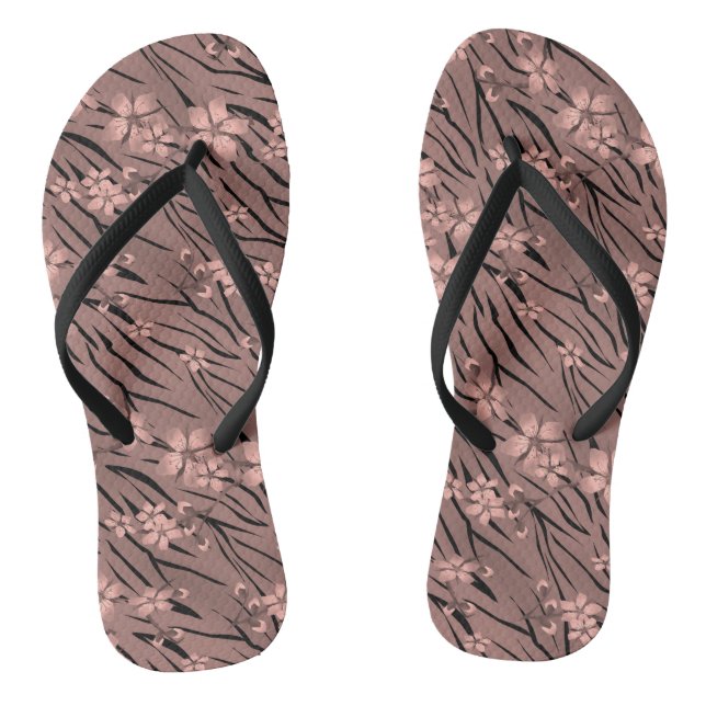 Floral, brown, tiger pattern jandals (Footbed)