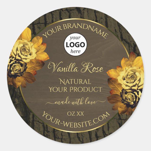 Floral Brown Tree Bark Grain Product Labels Logo (Front)