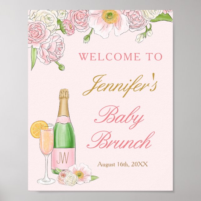Floral Brunch and Bubbly Baby Brunch Welcome Poste Poster (Front)