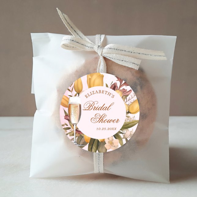 Floral Brunch And Bubbly Bridal Shower Classic Round Sticker (Creator Uploaded)
