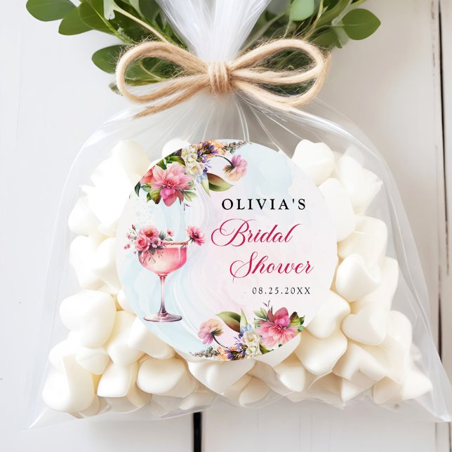 Floral Brunch And Bubbly Bridal Shower Classic Round Sticker (Creator Uploaded)