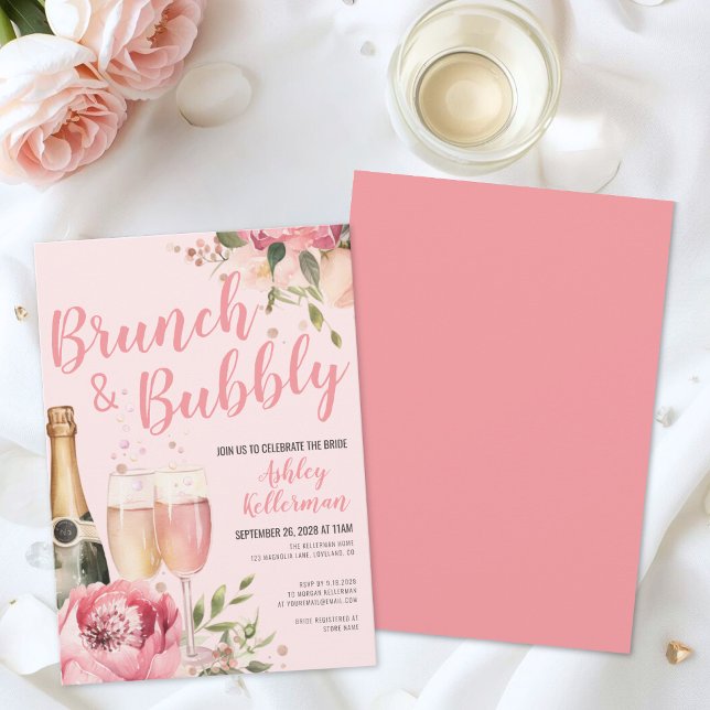 Floral Brunch And Bubbly Bridal Shower Invitation (Brunch And Bubbly Floral Bridal Shower Invitation)