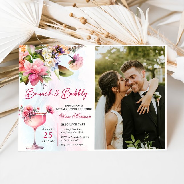 Floral Brunch And Bubbly Bridal Shower Photo Invitation (Creator Uploaded)