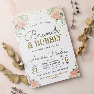 Floral Brunch and Bubbly Peony Gold Bridal Shower Invitation