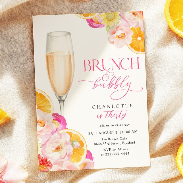 Floral Brunch & Bubbly Birthday Brunch Invitation (Creator Uploaded)
