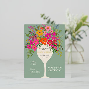 Floral Brunch Wine Glass Bridal Shower Foil Invitation Postcard