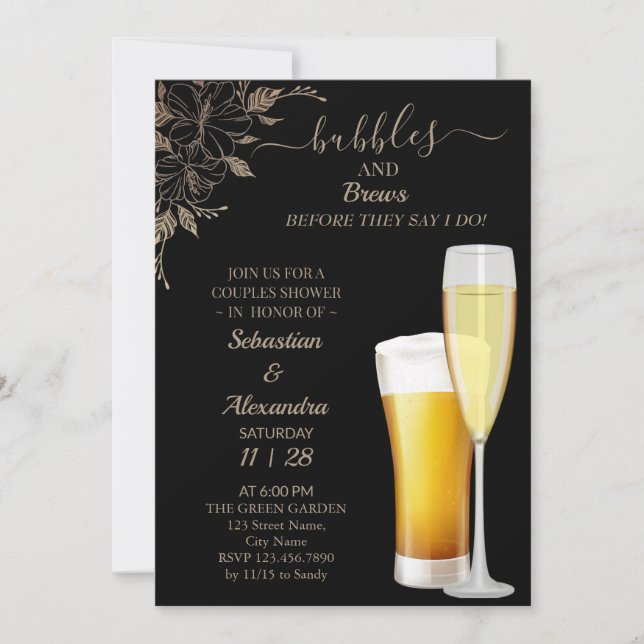 Floral Bubbles and Brews Couples Shower Invitation (Front)