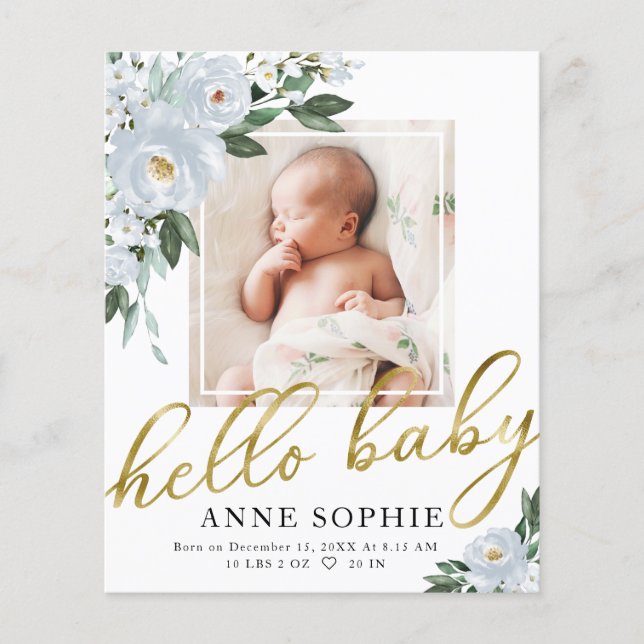 Floral Budget Birth Announcement Thank You Card (Front)