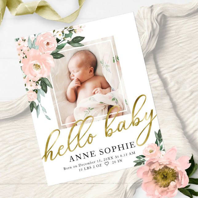 Floral Budget Birth Announcement Thank You Card (Creator Uploaded)