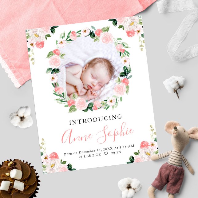 Floral Budget Birth Announcement Thank You Card (Creator Uploaded)