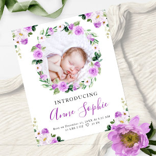 Floral Budget Birth Announcement Thank You Card