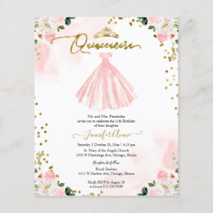 Floral Budget Quinceanera Invitation Bilingual