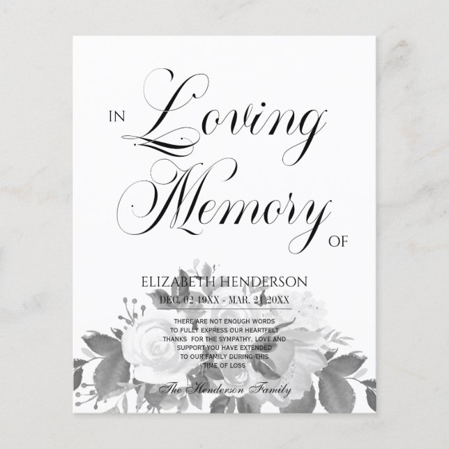 Floral Budget Sympathy In Loving Memory. Flyer (Front)