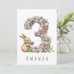 Floral Bunny 3rd Birthday Card