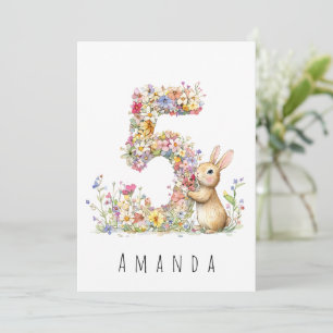 Floral Bunny 5th Birthday Card