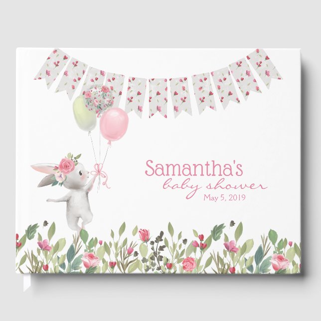 Floral Bunny Baby Shower Guest Book (Front)