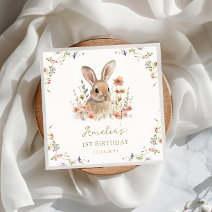 Floral Bunny Birthday Paper Napkin