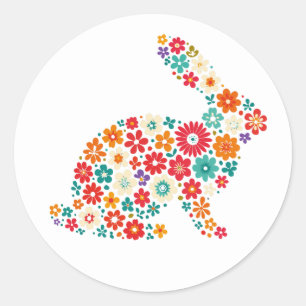 Floral Bunny Classic Round Sticker