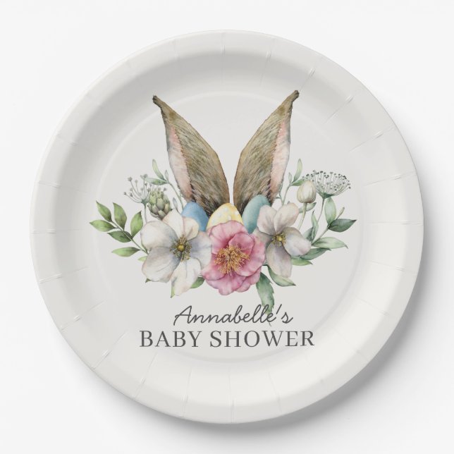 Floral Bunny Ear Baby Shower Paper Plate (Front)