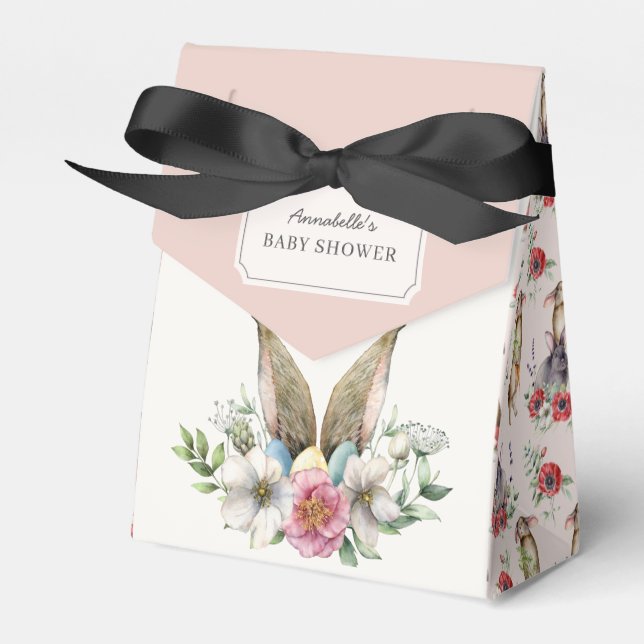 Floral Bunny Ear Baby Shower Pink Favour Box (Front Side)