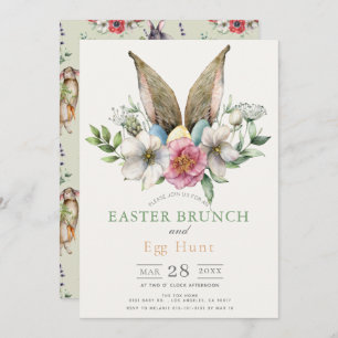Floral Bunny Ear Easter Brunch & Egg Hunt Invitation