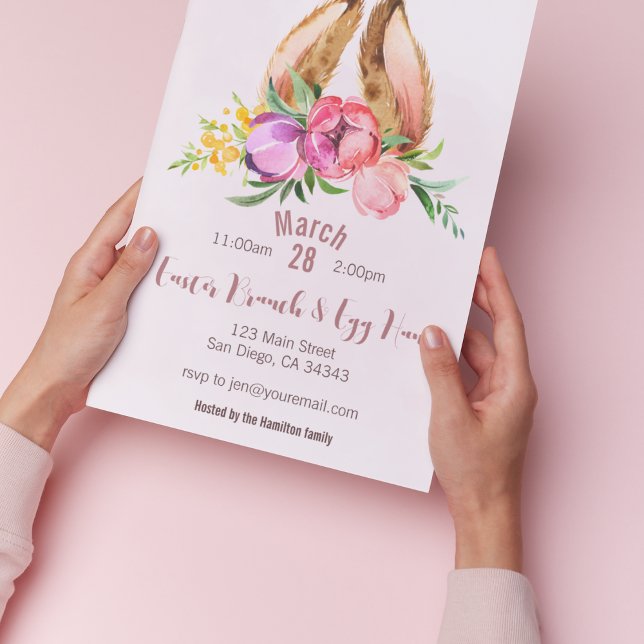 Floral Bunny Ears Easter Party Invitation (Creator Uploaded)