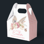 Floral Bunny Ears | Happy Easter Favour Box<br><div class="desc">This Easter themed favour box has bunny ears peeking out of a spring flower bouquet with the words "Happy Easter" in pink. You can personalise with a name. The sides have a coordinating gingham plaid pattern.</div>