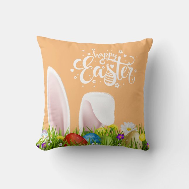 Floral Bunny Ears Happy Easter | Throw Pillow (Front)
