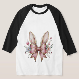 Floral Bunny Ears with Pink Bow – Elegant Chinoise T-Shirt