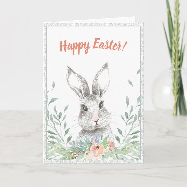 Floral Bunny Easter Card (Front)