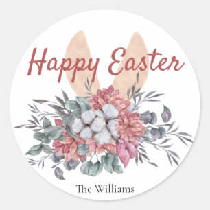Floral Bunny Easter Classic Round Sticker
