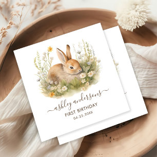 Floral Bunny Girl's Spring 1st Birthday Napkin