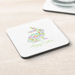 Floral Bunny HAPPY EASTER Spring Colourful Fun Coaster
